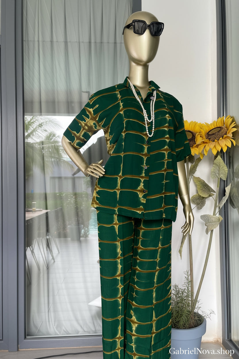 Ensemble Élégance Africaine – Chemise & Pantalon Fluide Pour Elégante et Moderne