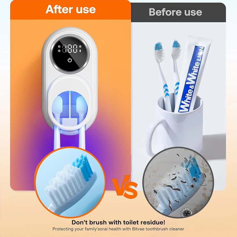 Smart UV Toothbrush Sterilizer & Dryer – Wireless Rechargeable Wall-Mount Design