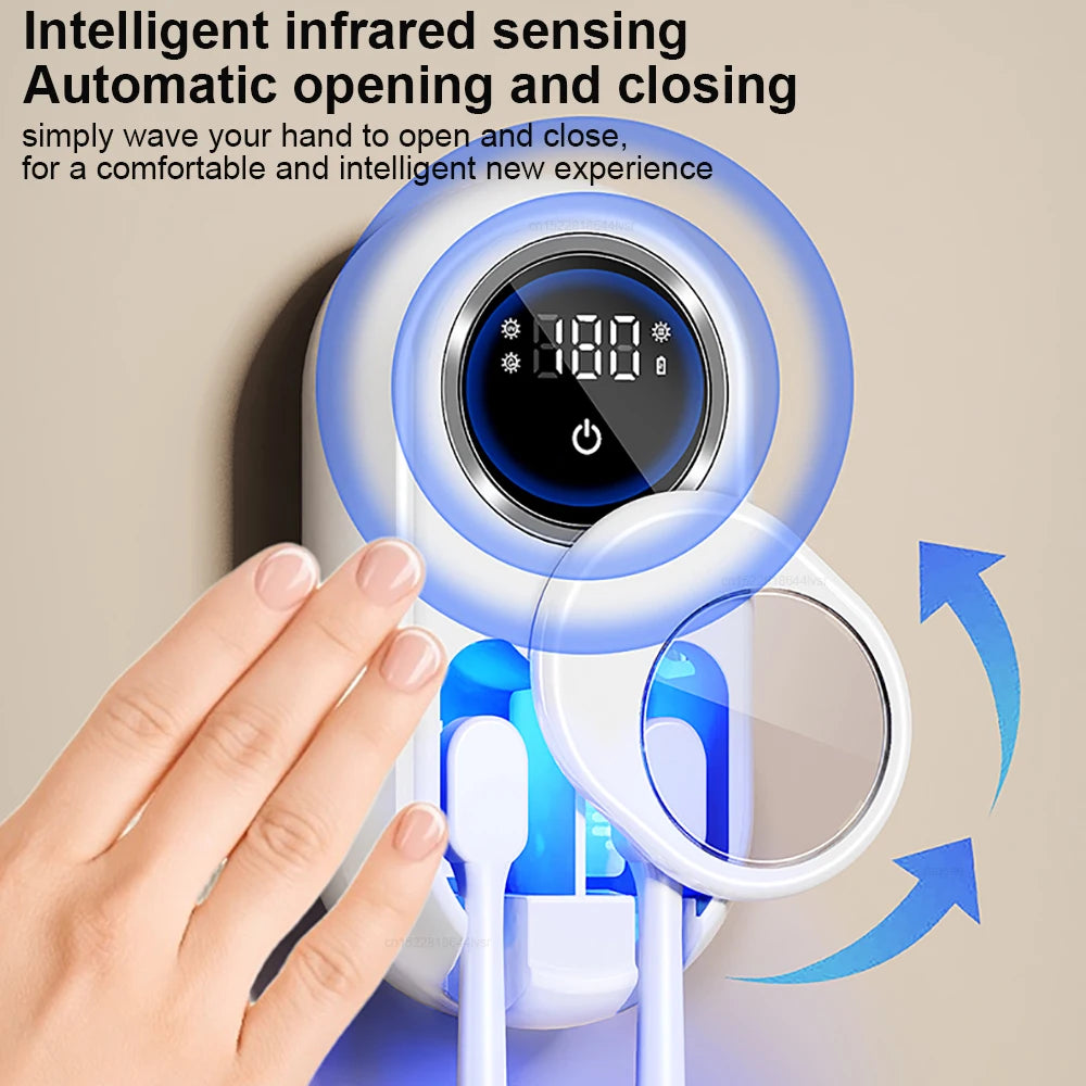 Smart UV Toothbrush Sterilizer & Dryer – Wireless Rechargeable Wall-Mount Design