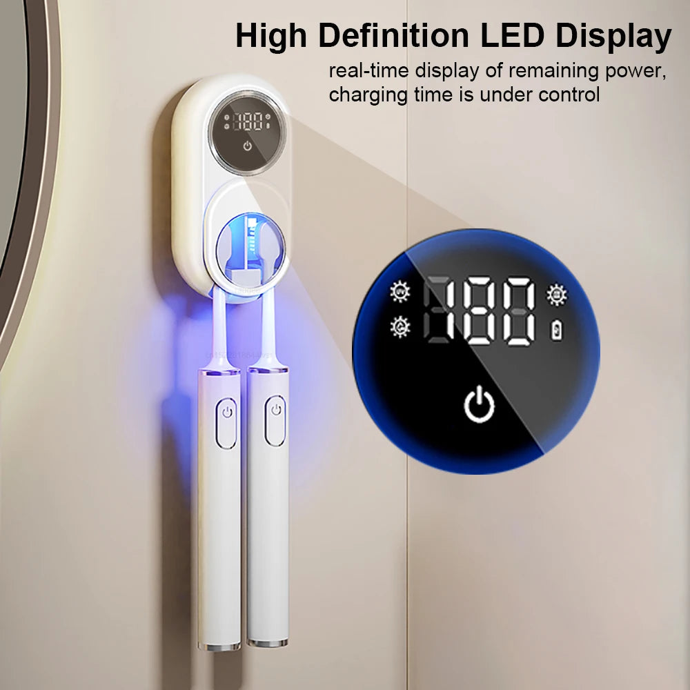 Smart UV Toothbrush Sterilizer & Dryer – Wireless Rechargeable Wall-Mount Design