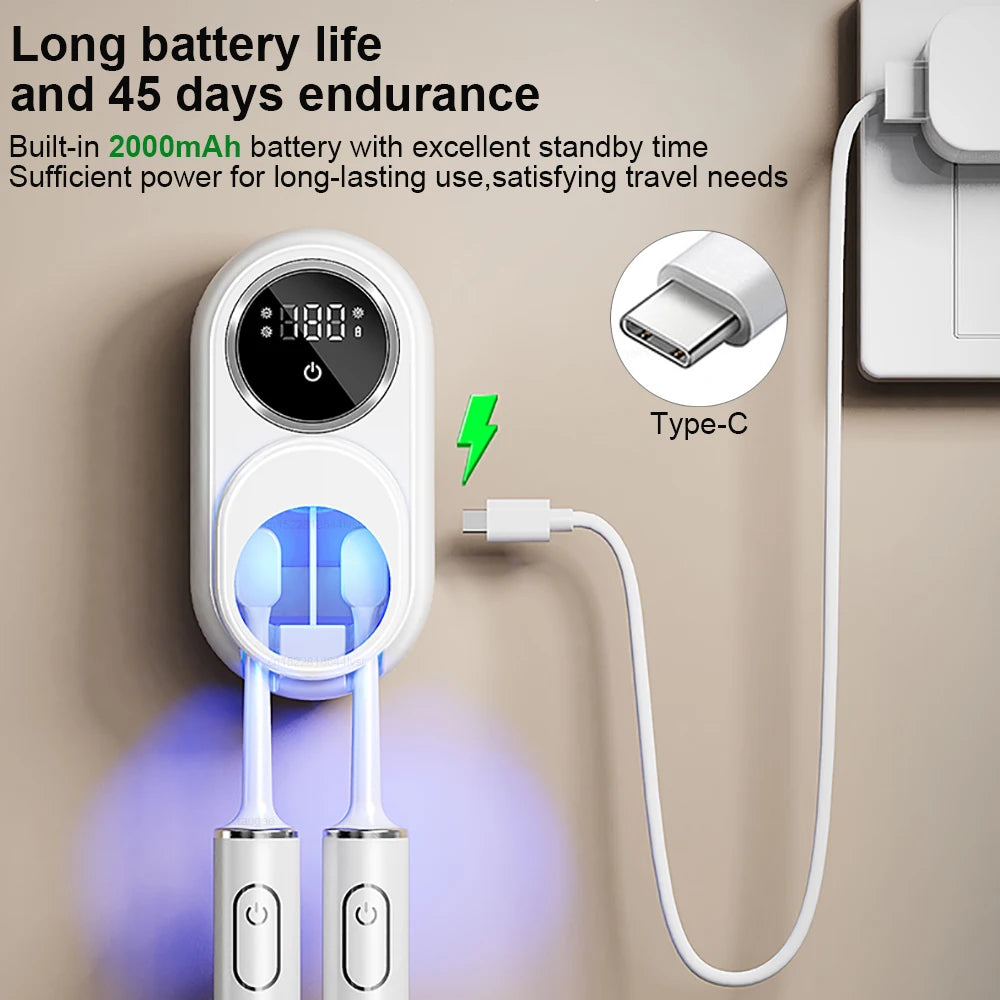 Smart UV Toothbrush Sterilizer & Dryer – Wireless Rechargeable Wall-Mount Design